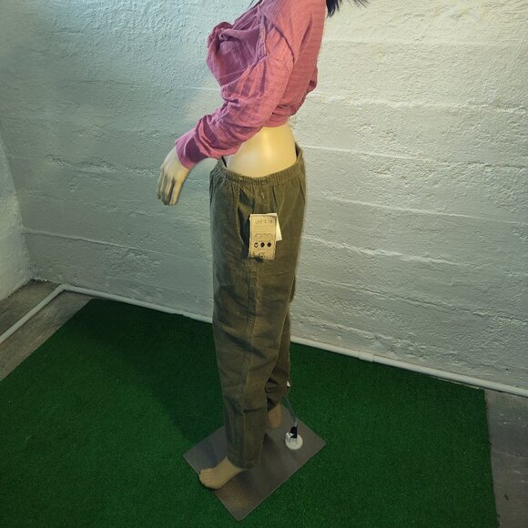 NWT IVY Olive Brown Corduroy Elastic Waist Pockets Loose Pants Petite Small - Picture 3 of 12